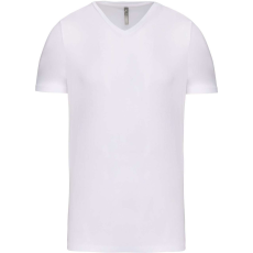 KARIBAN Férfi rövid ujjú V-nyakú sztreccs póló, Kariban KA3014, White-L