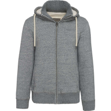 KARIBAN Férfi sherpával bélelt cipzáras kapucnis pulóver, Kariban KV2312, Slub Grey Heather-L férfi pulóver, kardigán