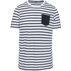 KARIBAN Férfi tengerész csíkos rövid ujjú póló mellzsebbel, Kariban KA378, Striped White/Navy-XL