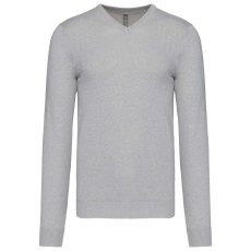 KARIBAN Férfi V-nyakú keskeny szabású pulóver, Kariban KA965, Grey Melange-M