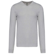 KARIBAN Férfi V-nyakú keskeny szabású pulóver, Kariban KA965, Grey Melange-XL férfi pulóver, kardigán