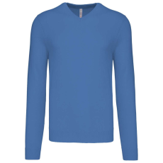 KARIBAN Férfi V-nyakú keskeny szabású pulóver, Kariban KA965, Light Royal Blue-L