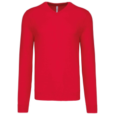 KARIBAN Férfi V-nyakú keskeny szabású pulóver, Kariban KA965, Red-3XL férfi pulóver, kardigán