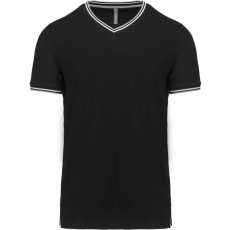 KARIBAN Férfi V-nyakú piké póló, kontrasztos szélekkel, Kariban KA374, Black/Light Grey/White-S