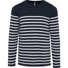 KARIBAN Férfi vállon gombolós csíkos pulóver, Kariban KA989, Striped Navy/Off White-L férfi pulóver, kardigán