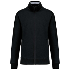 KARIBAN Férfi vastag cipzáras pulóver bordázott csíkos gallérral, Kariban KA456, Black-M