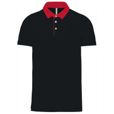 KARIBAN galléros jersey férfi póló, kontrasztos gallérral KA260, Black/Red-M