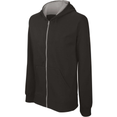 KARIBAN Gyermek cipzáras pulóver bélelt kontrasztos kapucnival, Kariban KA486, Black/Fine Grey-10/12