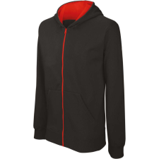 KARIBAN Gyermek cipzáras pulóver bélelt kontrasztos kapucnival, Kariban KA486, Black/Red-12/14 gyerek pulóver, kardigán