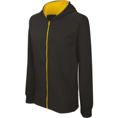 KARIBAN Gyermek cipzáras pulóver bélelt kontrasztos kapucnival, Kariban KA486, Black/Yellow-12/14