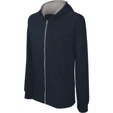 KARIBAN Gyermek cipzáras pulóver bélelt kontrasztos kapucnival, Kariban KA486, Navy/Fine Grey-6/8