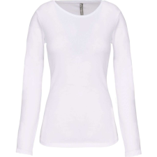 KARIBAN hosszú ujjú Női kereknyakú sztreccs póló KA3017, White-XL női póló