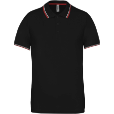 KARIBAN kontrasztcsíkos férfi rövid ujjú galléros piké póló KA250, Black/Red/White-XL