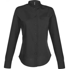 KARIBAN Női blúz Kariban KA514 Ladies' Long-Sleeved Mandarin Collar Shirt -L, Black