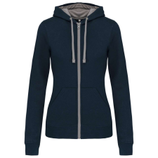 KARIBAN Női cipzáras pulóver kontrasztos bélésű kapucnival, Kariban KA467, Navy/Fine Grey-XL női pulóver, kardigán
