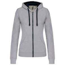 KARIBAN Női cipzáras pulóver kontrasztos bélésű kapucnival, Kariban KA467, Oxford Grey/Navy-M