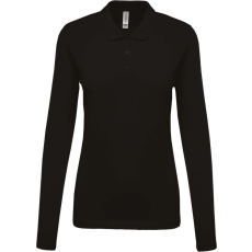 KARIBAN Női galléros hosszú ujjú piké póló, Kariban KA257, Black-M