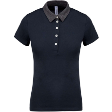 KARIBAN Női galléros jersey póló, kontrasztos gallérral, Kariban KA261, Navy/Dark Grey Heather-2XL