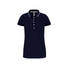 KARIBAN Női galléros piké póló, kontrasztcsíkos szélekkel, Kariban KA252, Navy/White/Red-L