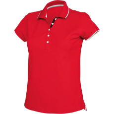 KARIBAN Női galléros piké póló, kontrasztcsíkos szélekkel, Kariban KA252, Red/White/Navy-M