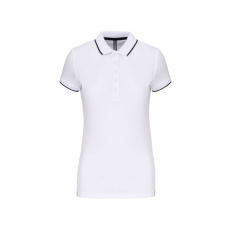 KARIBAN Női galléros piké póló, kontrasztcsíkos szélekkel, Kariban KA252, White/Navy-2XL