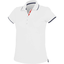 KARIBAN Női galléros piké póló, kontrasztcsíkos szélekkel, Kariban KA252, White/Navy-L női póló