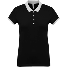 KARIBAN Női galléros piké póló, kontrasztos passzékkal, Kariban KA259, Black/Oxford Grey-L