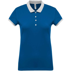 KARIBAN Női galléros piké póló, kontrasztos passzékkal, Kariban KA259, Light Royal Blue/Oxford Grey-2XL