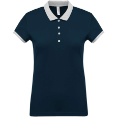KARIBAN Női galléros piké póló, kontrasztos passzékkal, Kariban KA259, Navy/Oxford Grey-XS
