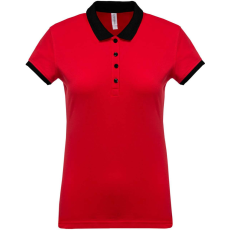 KARIBAN Női galléros piké póló, kontrasztos passzékkal, Kariban KA259, Red/Black-S