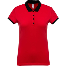 KARIBAN Női galléros piké póló, kontrasztos passzékkal, Kariban KA259, Red/Black-XS női póló