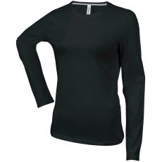 KARIBAN Női hosszú ujjú kereknyakú pamut póló, Kariban KA383, Black-XL