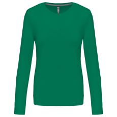 KARIBAN Női hosszú ujjú kereknyakú pamut póló, Kariban KA383, Kelly Green-2XL
