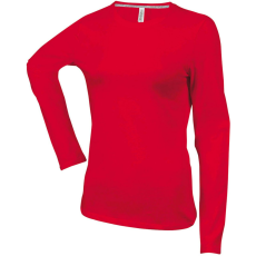 KARIBAN Női hosszú ujjú kereknyakú pamut póló, Kariban KA383, Red-XL