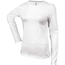 KARIBAN Női hosszú ujjú kereknyakú pamut póló, Kariban KA383, White-L