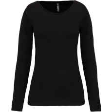 KARIBAN Női hosszú ujjú kereknyakú sztreccs póló, Kariban KA3017, Black-S