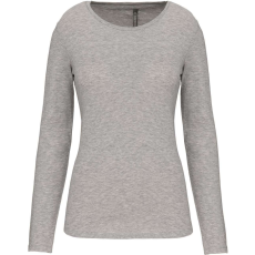 KARIBAN Női hosszú ujjú kereknyakú sztreccs póló, Kariban KA3017, Light Grey Heather-XL