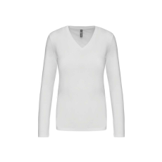 KARIBAN Női hosszú ujjú V-nyakú pamut póló, Kariban KA382, White-S