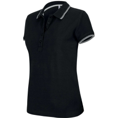 KARIBAN Női kontrasztcsíkos rövid ujjú galléros piké póló, Kariban KA251, Black/Light Grey/White-M