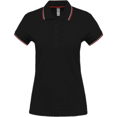 KARIBAN Női kontrasztcsíkos rövid ujjú galléros piké póló, Kariban KA251, Black/Red/White-XS