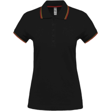 KARIBAN Női kontrasztcsíkos rövid ujjú galléros piké póló, Kariban KA251, Black/Red/Yellow-XS