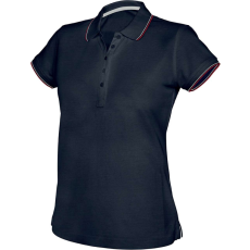 KARIBAN Női kontrasztcsíkos rövid ujjú galléros piké póló, Kariban KA251, Navy/Red/White-XS