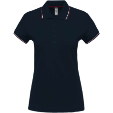 KARIBAN Női kontrasztcsíkos rövid ujjú galléros piké póló, Kariban KA251, Navy/Wine/White-XL