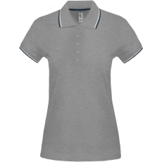 KARIBAN Női kontrasztcsíkos rövid ujjú galléros piké póló, Kariban KA251, Oxford Grey/Navy/White-XS