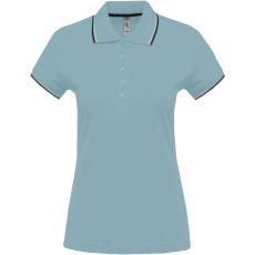 KARIBAN Női kontrasztcsíkos rövid ujjú galléros piké póló, Kariban KA251, Sky Blue/Navy/White-XS