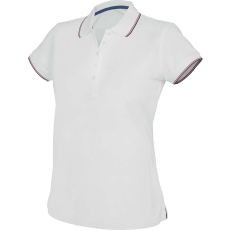 KARIBAN Női kontrasztcsíkos rövid ujjú galléros piké póló, Kariban KA251, White/Navy/Red-L