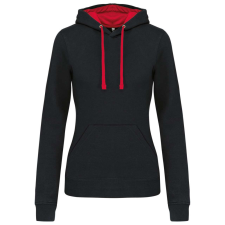 KARIBAN Női pulóver kontrasztos bélésű kapucnival, Kariban KA465, Black/Red-L női pulóver, kardigán