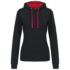 KARIBAN Női pulóver kontrasztos bélésű kapucnival, Kariban KA465, Black/Red-M