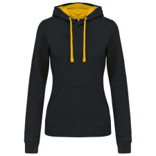 KARIBAN Női pulóver kontrasztos bélésű kapucnival, Kariban KA465, Black/Yellow-L női pulóver, kardigán