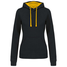 KARIBAN Női pulóver kontrasztos bélésű kapucnival, Kariban KA465, Black/Yellow-XS